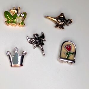 Origami Owl Frog Prince, Fairy, Rose, Genie Lamp and Crown Charm Set